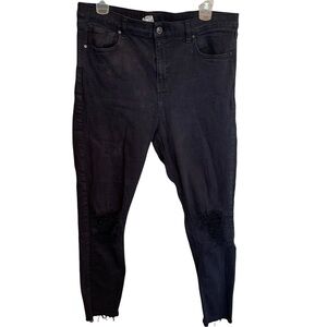 Topshop Moto Jamie Jeans Black Distressed Holes Women’s 34/34 High Rise Waisted